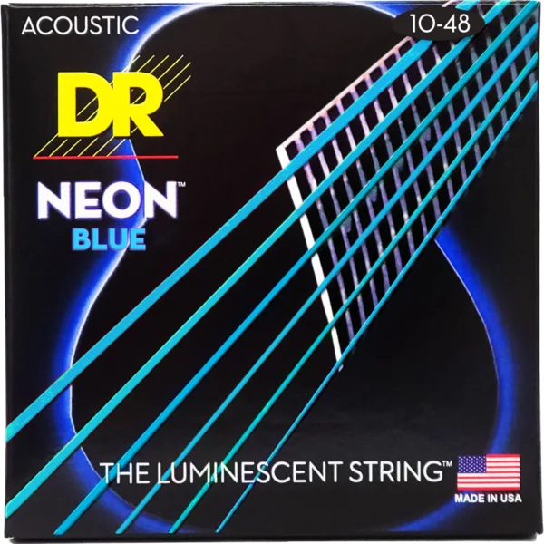 DR Strings NBA-10, Hi-Def Neon Blue Colored Acoustic Guitar Strings, 10-48