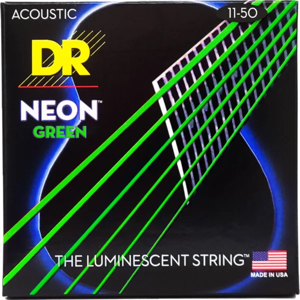 DR Strings NGA-11, Hi-Def Neon Green Colored Acoustic Guitar Strings, 11-50