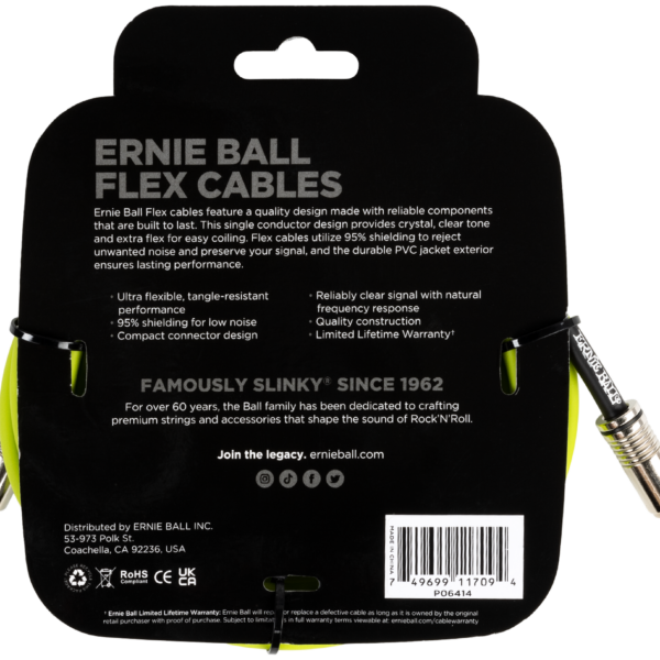 ERNIE BALL EB6414 Instrumentenkabel, Flex, gerade/gerade, grün, 3,05m