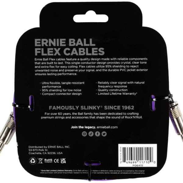 ERNIE BALL EB6415 Instrumentenkabel, Flex, gerade/gerade, lila, 3,05m