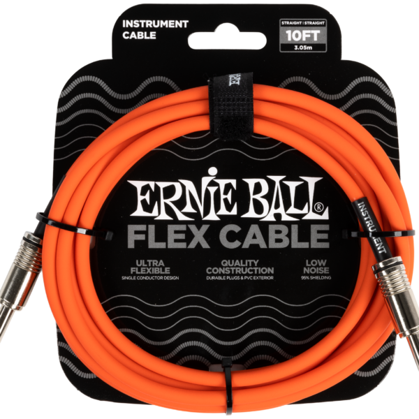 ERNIE BALL EB6416 Instrumentenkabel, Flex, gerade/gerade, orange, 3,05m