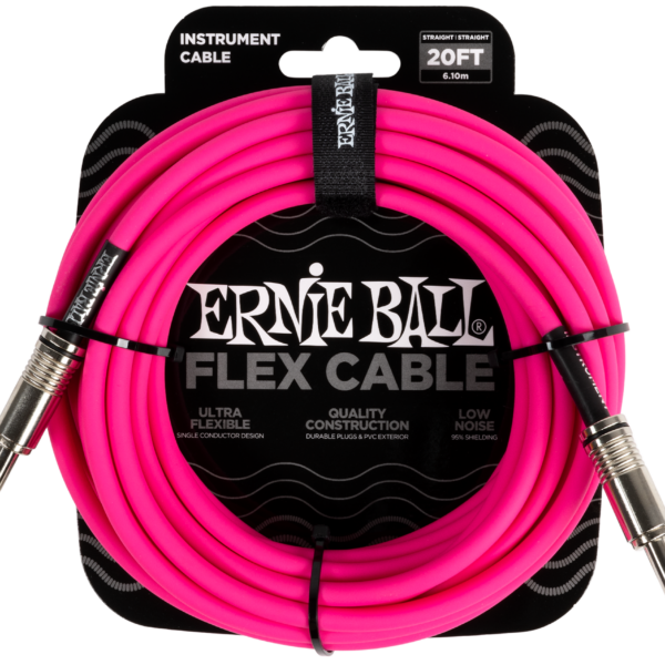 ERNIE BALL EB6418 Instrumentenkabel, Flex, gerade/gerade, pink, 6,10m