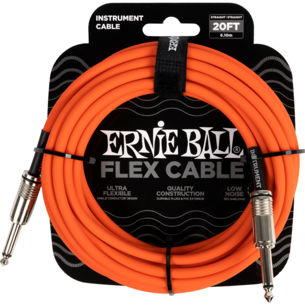 ERNIE BALL EB6421 Instrumentenkabel, Flex, gerade/gerade, orange, 6,10m