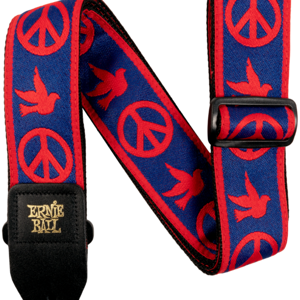 ERNIE BALL EB4698 Gitarrengurt, Jacquard, Red and Blue Peace Love Dove